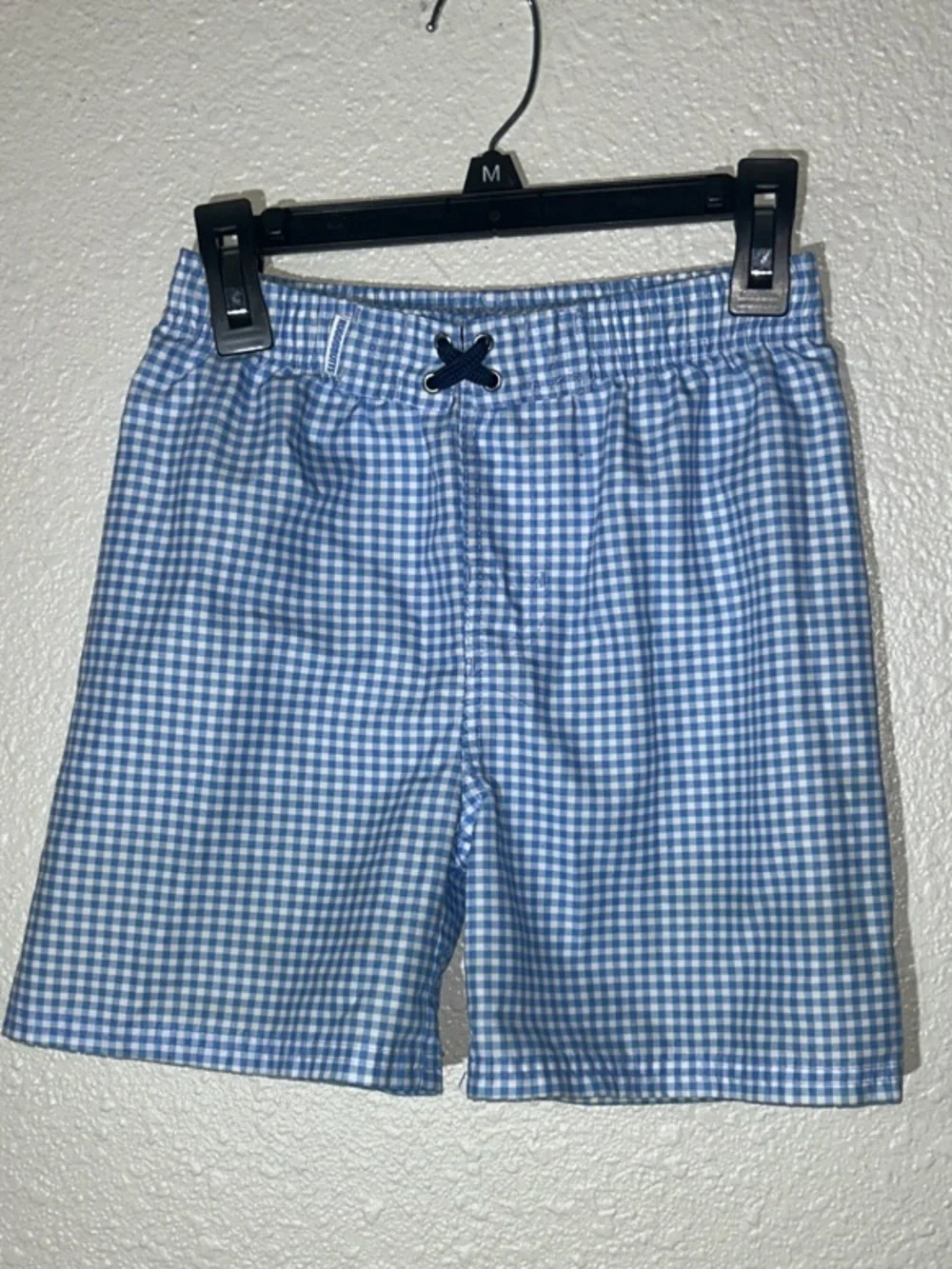 RuggedButts Boy’s Cornflower Blue Gingham Swim Shorts - Casual Elastic Waist Sz7